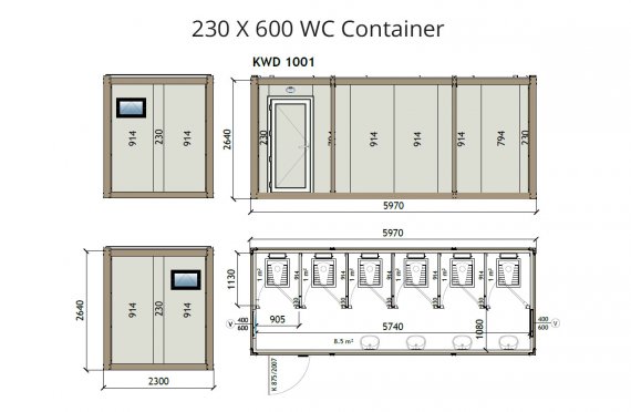 Contentor wc kw6 230x600