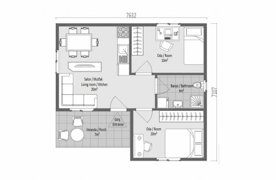Pequenas Casas Modulares com Um Piso, 51m2